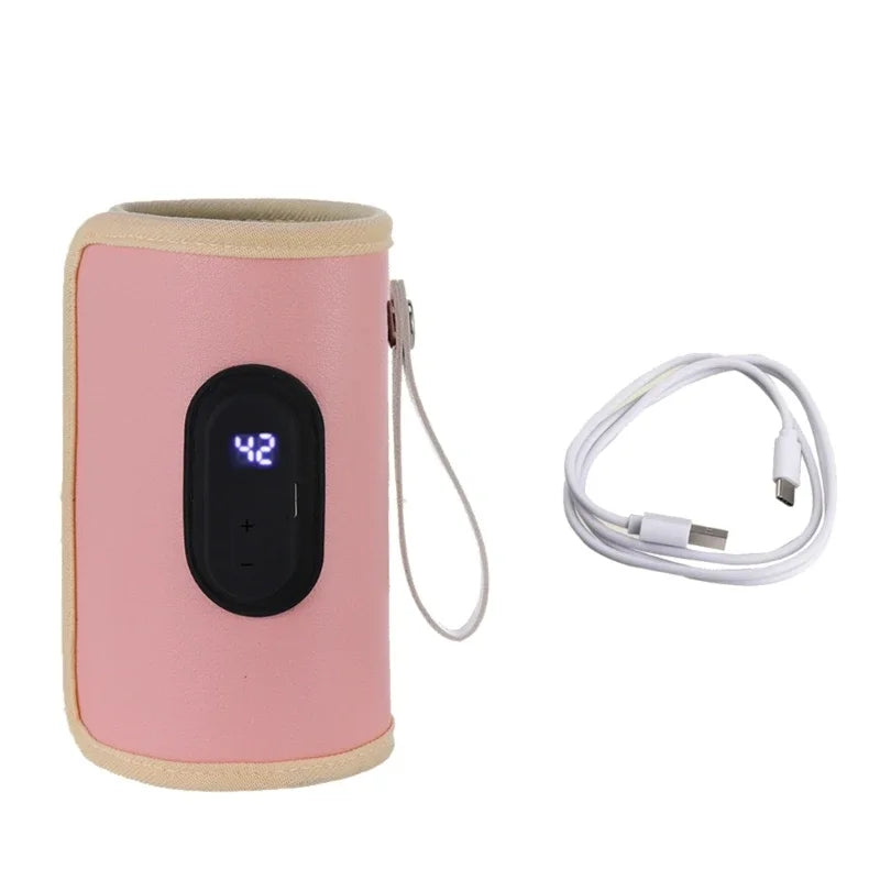 مدفئة رضاعة محمولة USB للسيارة والسفر – وردي