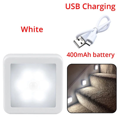 إضاءة ليلية LED بحساس حركة لاسلكية – قابلة للشحن USB - أبيض