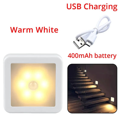 إضاءة ليلية LED بحساس حركة لاسلكية – قابلة للشحن USB - أبيض دافئ