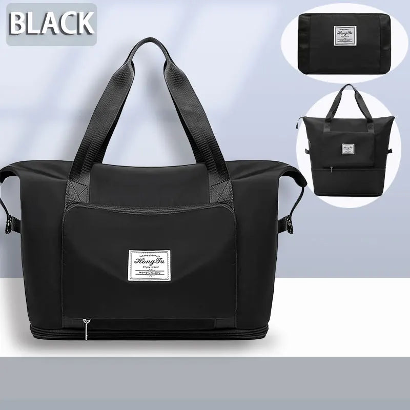 حقيبة سفر قابلة للطي والتوسعة بسعة كبيرة – أسود